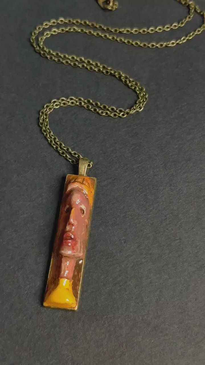 Indigenous Inspired Necklace – Handmade Clay & Resin Surreal Statement Jewelry, Sculptural Wearable Art with Alloy Pendant / Chain OOAK