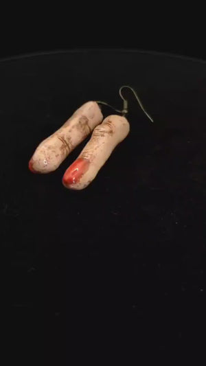 Red Nail Finger Earrings – Handmade Clay & Resin Surreal Statement Jewelry, Sculptural Wearable Art with Zinc Alloy Hooks OOAK