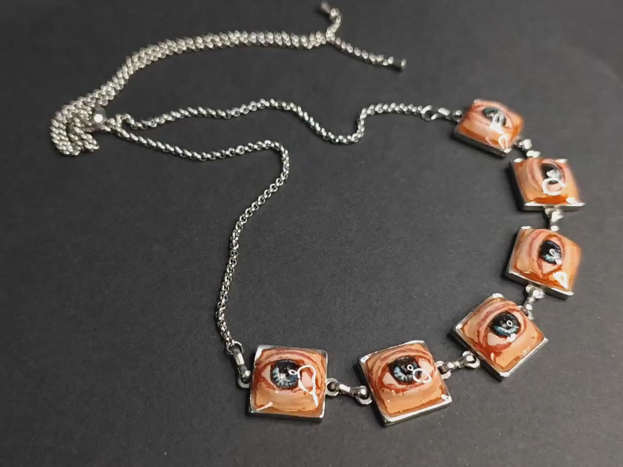 Six Eyes Necklace – Handmade Clay & Resin Surreal Statement Jewelry, Sculptural Fantasy Wearable Art with Stainless Steel Pendant / Chain