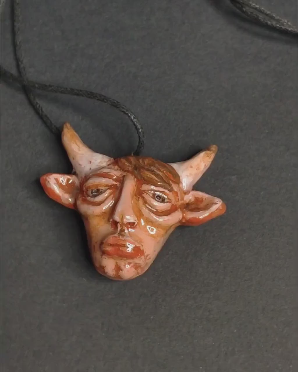 Human Cow Chimera Necklace – Handmade Clay & Resin Surreal Statement Jewelry, Sculptural Fantasy Wearable Art OOAK