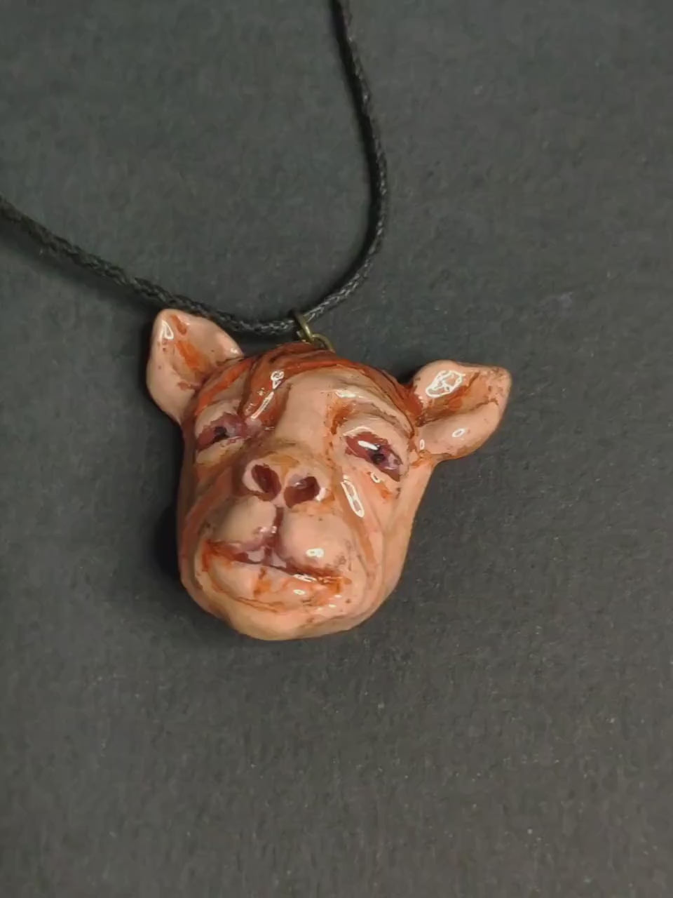 Human Rabbit Chimera Necklace – Handmade Clay & Resin Surreal Statement Jewelry, Sculptural Fantasy Wearable Art OOAK