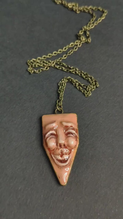 Happy Person Necklace – Handmade Clay & Resin Surreal Statement Jewelry, Sculptural Artistic Wearable Art with Alloy Pendant / Chain OOAK