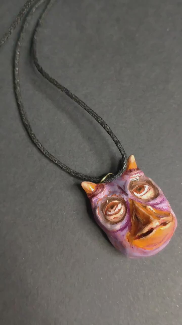 Human Owl Chimera Necklace – Handmade Clay & Resin Surreal Statement Jewelry, Sculptural Fantasy Wearable Art OOAK