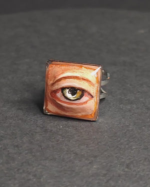 Eye Ring – Handmade Clay & Resin Surreal Statement Jewelry, Sculptural Fantasy Wearable Art with Adjustable Stainless Steel Band