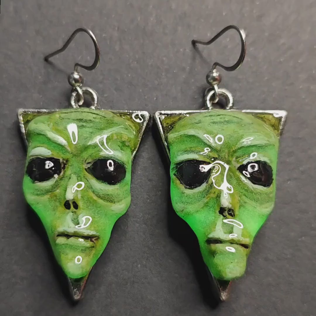 Alien Glow Earrings – Handmade Clay & Resin Surreal Statement Jewelry, Fantasy Sculptural Wearable Art with Zinc Alloy Hooks OOAK