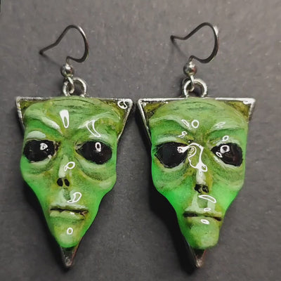 Alien Glow Earrings – Handmade Clay & Resin Surreal Statement Jewelry, Fantasy Sculptural Wearable Art with Zinc Alloy Hooks OOAK