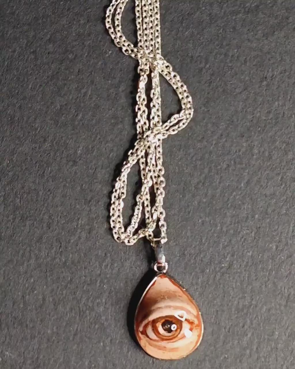 Eye Necklace – Handmade Clay & Resin Surreal Statement Jewelry, Sculptural Wearable Art with Sterling Silver S925 Pendant / Chain
