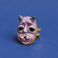 Purple Double Horn Monster Ring – Handmade Clay & Resin Surreal Statement Jewelry with Adjustable Stainless Steel Band - SAMA