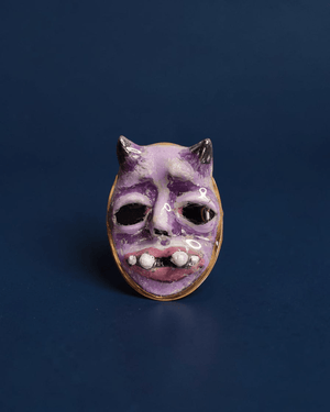 Purple Double Horn Monster Ring – Handmade Clay & Resin Surreal Statement Jewelry with Adjustable Stainless Steel Band - SAMA