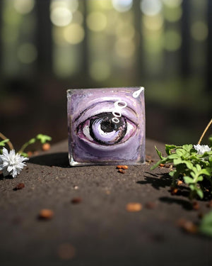 Purple Eye Ring – Handmade Clay & Resin Surreal Statement Jewelry, Sculptural Fantasy Wearable Art with Adjustable Stainless Steel Band