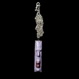 Purple Face Necklace – Handmade Clay & Resin Surreal Statement Jewelry, Sculptural Artistic Wearable Art with Alloy Pendant / Chain OOAK