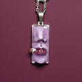 Purple Face Smoking Cigar Necklace – Handmade Clay & Resin Surreal Statement Jewelry, Sculptural Fantasy Wearable Art with Stainless Steel Chain / Pendant - SAMA