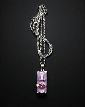 Purple Face Smoking Cigar Necklace – Handmade Clay & Resin Surreal Statement Jewelry, Sculptural Fantasy Wearable Art with Stainless Steel Chain / Pendant - SAMA