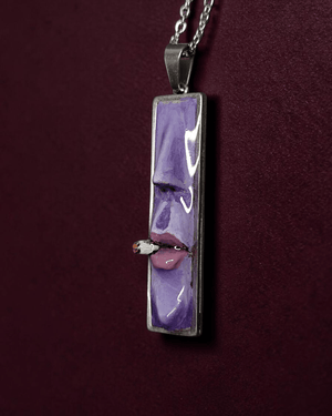Purple Face Smoking Cigar Necklace – Handmade Clay & Resin Surreal Statement Jewelry, Sculptural Fantasy Wearable Art with Stainless Steel Chain / Pendant - SAMA