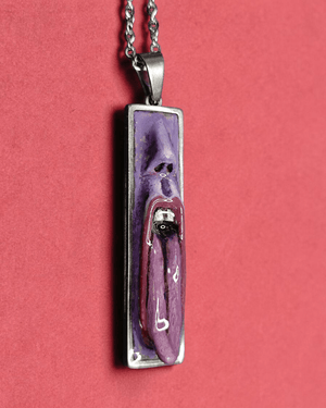 Purple Face Tongue Out Necklace – Handmade Clay & Resin Surreal Statement Jewelry, Sculptural Fantasy Wearable Art with Stainless Steel Chain / Pendant - SAMA