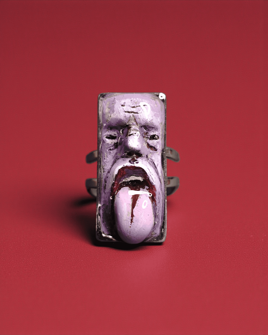 Purple Face Tongue Out Ring – Handmade Clay & Resin Surreal Statement Jewelry with Adjustable Stainless Steel Band - SAMA