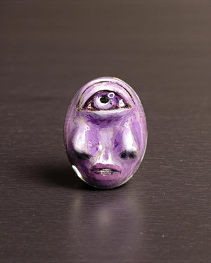 Purple Face with Double Nose Ring – Handmade Clay & Resin Surreal Statement Jewelry, Sculptural Fantasy Wearable Art with Adjustable Stainle