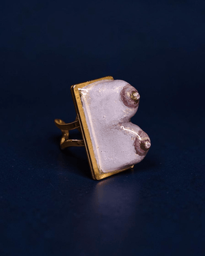 Purple Feminine Body Form Ring – Handmade Clay & Resin Surreal Statement Jewelry with Adjustable Stainless Steel Band - SAMA