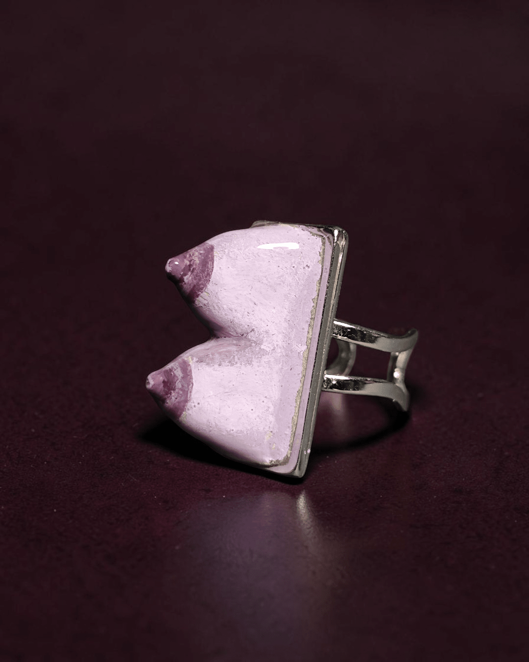 Purple Feminine Body Form Ring – Handmade Clay & Resin Surreal Statement Jewelry with Adjustable Stainless Steel Band - SAMA