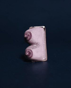 Purple Feminine Body Form Ring – Handmade Clay & Resin Surreal Statement Jewelry with Adjustable Stainless Steel Band - SAMA