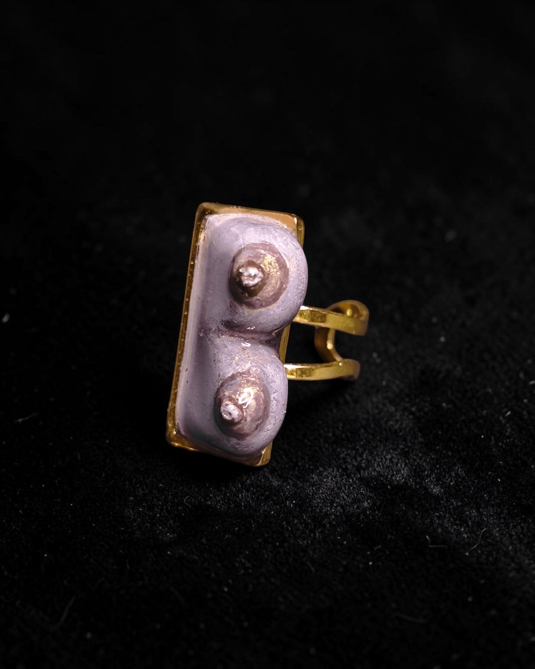 Purple Feminine Body Form Ring – Handmade Clay & Resin Surreal Statement Jewelry with Adjustable Stainless Steel Band - SAMA