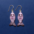 Purple Fish Earrings – Handmade Clay & Resin Surreal Statement Jewelry, Sculptural Wearable Art with Sterling Silver S925 Hooks - SAMA
