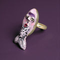 Purple Fish Ring – Handmade Clay & Resin Surreal Statement Jewelry, Sculptural Fantasy Wearable Art with Sterling Silver S925 Band