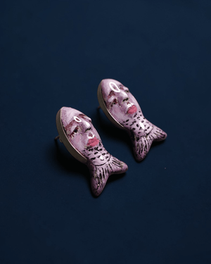 Purple Fish Stud Earrings – Handmade Clay & Resin Surreal Statement Jewelry, Sculptural Wearable Art with Sterling Silver S925 Studs - SAMA