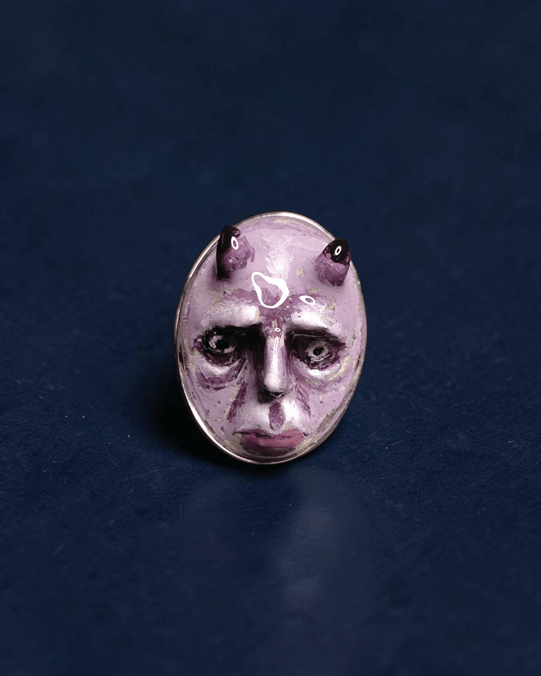 Purple Horned Monster Ring – Handmade Clay & Resin Surreal Statement Jewelry with Adjustable Stainless Steel Band - SAMA