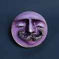 Purple Man with Mustache Pin Button – Handmade Clay & Resin Surreal Wearable Art with Stainless Steel Pin Back - SAMA