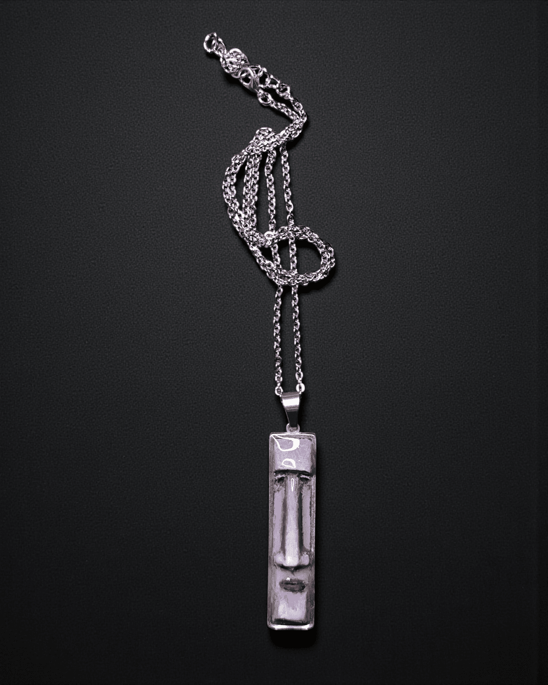 Purple Moai Necklace – Handmade Clay & Resin Surreal Statement Jewelry, Sculptural Fantasy Wearable Art with Stainless Steel Chain / Pendant - SAMA
