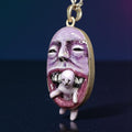 Purple Monster Eating Human Necklace – Handmade Clay & Resin Dark Surreal Statement Jewelry, Sculptural Fantasy Wearable Art with Sterling S