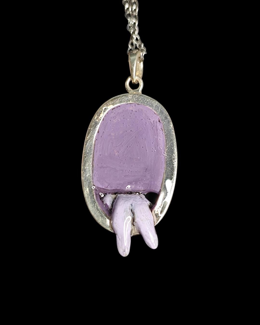 Purple Monster Eating Human Necklace – Handmade Clay & Resin Dark Surreal Statement Jewelry, Sculptural Fantasy Wearable Art with Sterling S