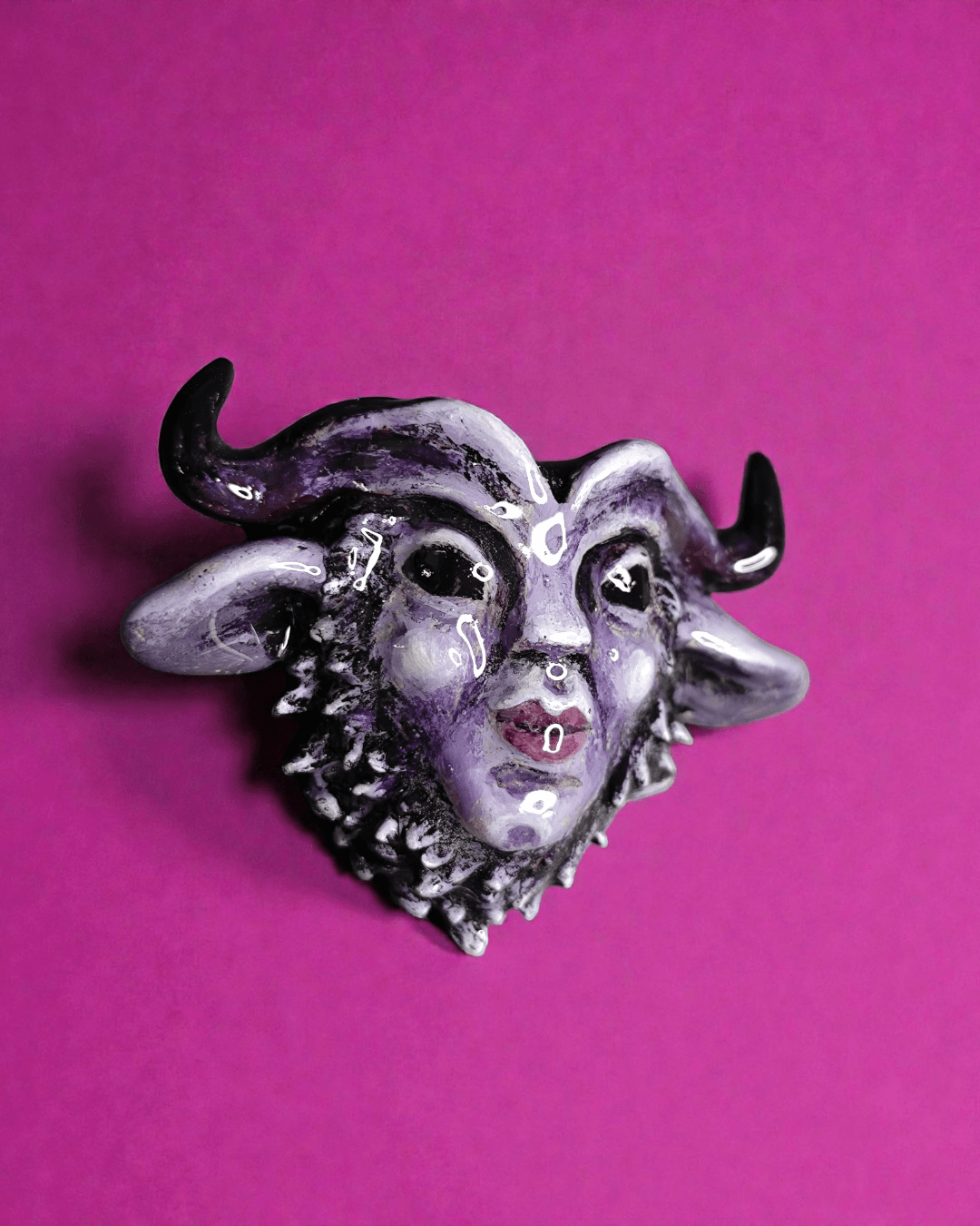 Purple Mystical Creature Pin Button – Handmade Clay & Resin Surreal Wearable Art with Stainless Steel Pin Back - SAMA