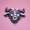 Purple Mystical Creature Pin Button – Handmade Clay & Resin Surreal Wearable Art with Stainless Steel Pin Back - SAMA