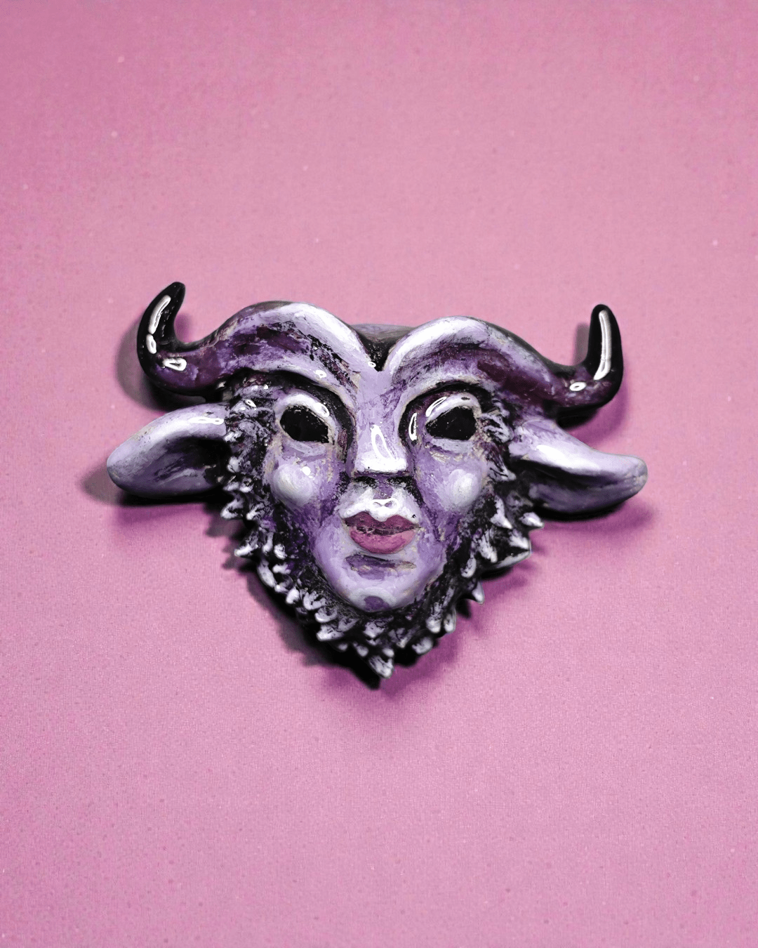 Purple Mystical Creature Pin Button – Handmade Clay & Resin Surreal Wearable Art with Stainless Steel Pin Back - SAMA