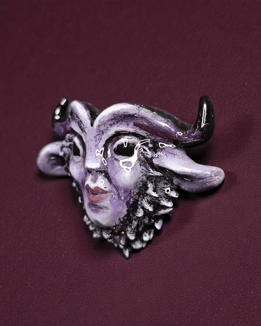 Purple Mystical Creature Pin Button – Handmade Clay & Resin Surreal Wearable Art with Stainless Steel Pin Back - SAMA
