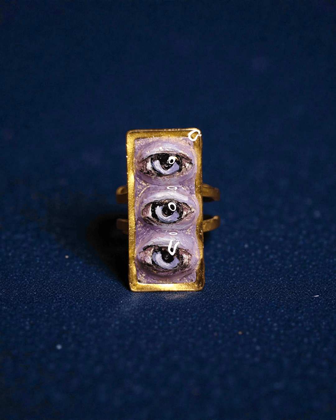 Purple Three Eyes Ring – Handmade Clay & Resin Surreal Statement Jewelry with Adjustable Stainless Steel Band - SAMA