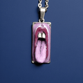 Purple Tongue Out Necklace – Handmade Clay & Resin Surreal Statement Jewelry, Sculptural Fantasy Wearable Art with Stainless Steel Chain / Pendant - SAMA
