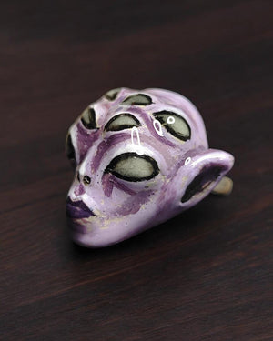 Purple Unknown Creature with Many Eyes Ring – Handmade Clay & Resin Surreal Statement Jewelry, Sculptural Fantasy Wearable Art with Sterling