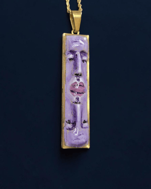 Purple Upside Down Double Face Necklace – Handmade Clay & Resin Surreal Statement Jewelry, Sculptural Fantasy Wearable Art with Stainless Steel Chain / Pendant - SAMA