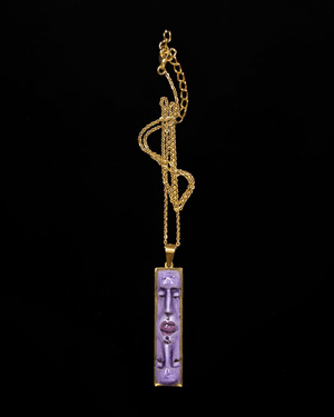 Purple Upside Down Double Face Necklace – Handmade Clay & Resin Surreal Statement Jewelry, Sculptural Fantasy Wearable Art with Stainless Steel Chain / Pendant - SAMA