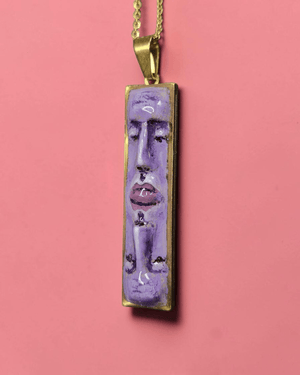 Purple Upside Down Double Face Necklace – Handmade Clay & Resin Surreal Statement Jewelry, Sculptural Fantasy Wearable Art with Stainless Steel Chain / Pendant - SAMA