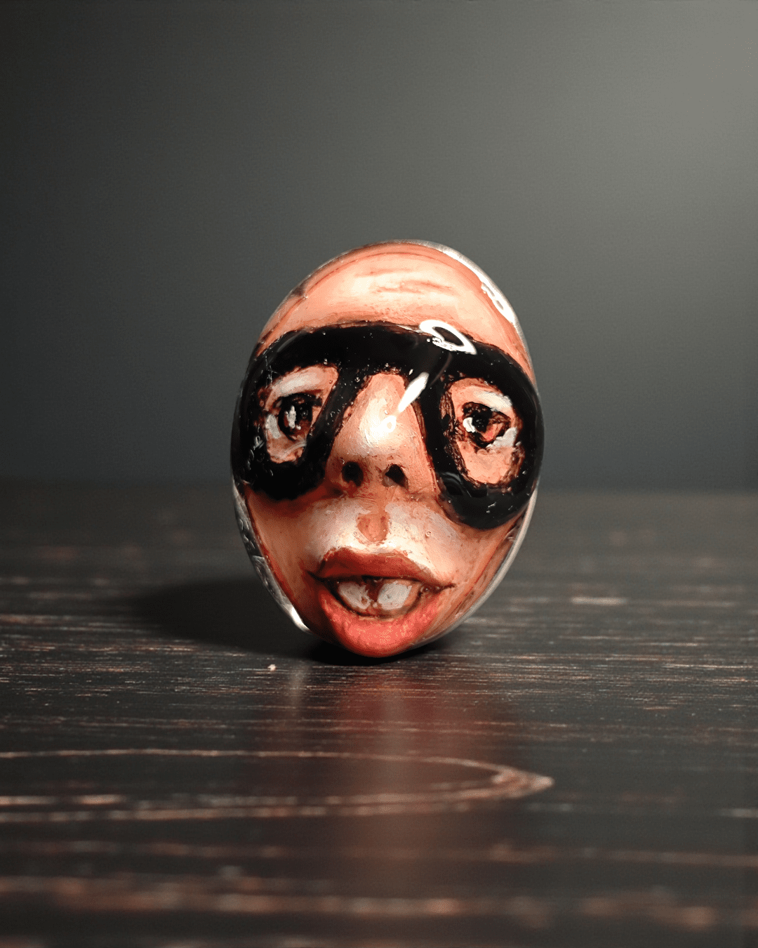 Rapper Face Ring – Handmade Clay & Resin Surreal Statement Jewelry, Sculptural Character Wearable Art with Adjustable Stainless Steel Band - SAMA