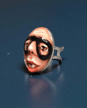 Rapper Face Ring – Handmade Clay & Resin Surreal Statement Jewelry, Sculptural Character Wearable Art with Adjustable Stainless Steel Band - SAMA