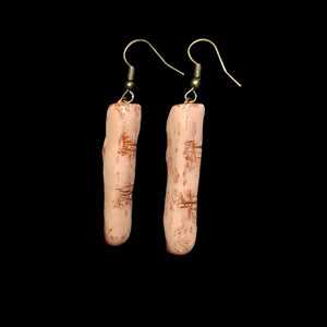 Red Nail Finger Earrings – Handmade Clay & Resin Surreal Statement Jewelry, Sculptural Wearable Art with Zinc Alloy Hooks OOAK