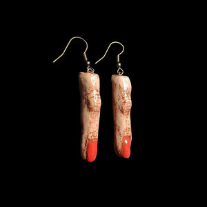 Red Nail Finger Earrings – Handmade Clay & Resin Surreal Statement Jewelry, Sculptural Wearable Art with Zinc Alloy Hooks OOAK