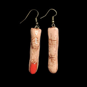 Red Nail Finger Earrings – Handmade Clay & Resin Surreal Statement Jewelry, Sculptural Wearable Art with Zinc Alloy Hooks OOAK