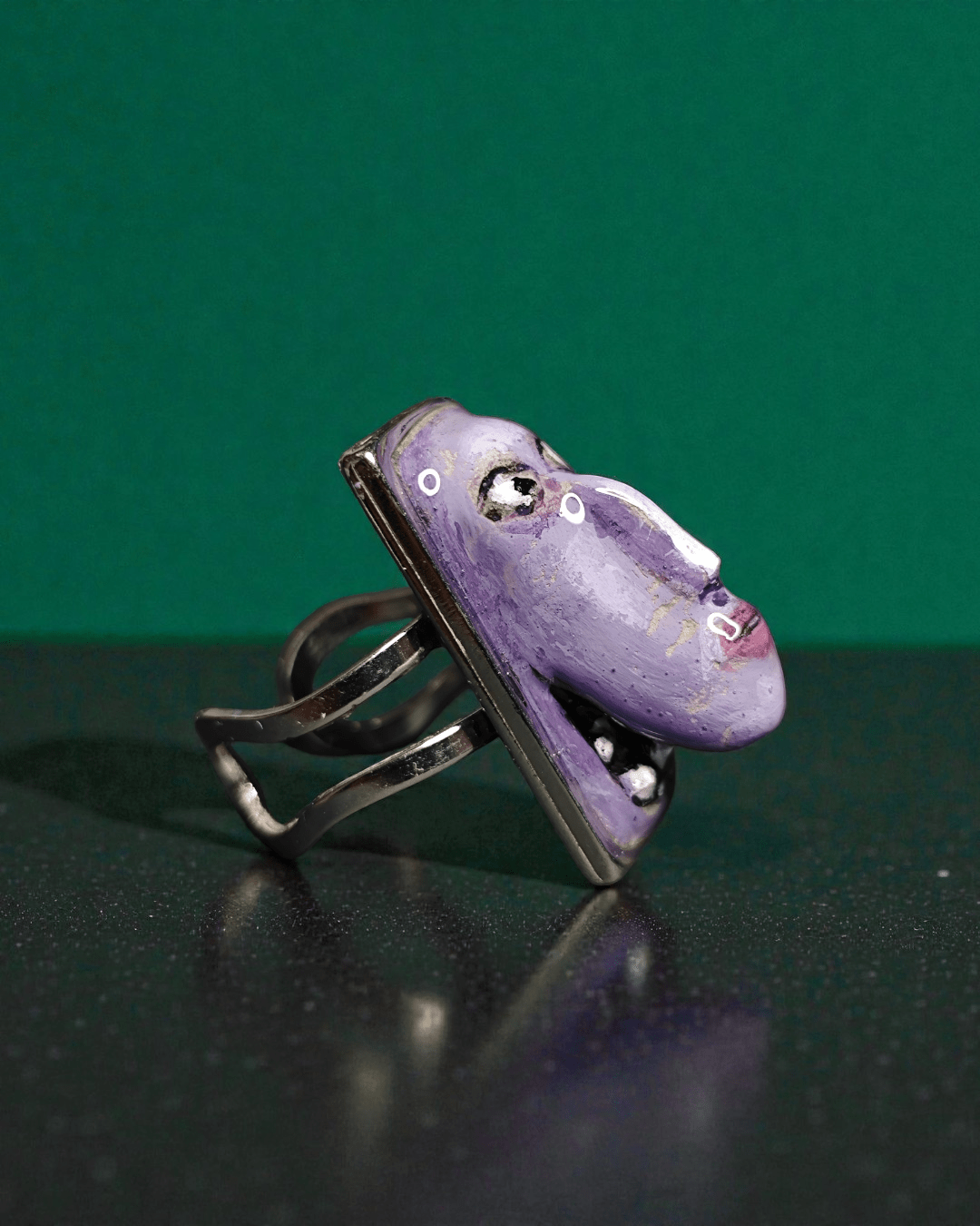 Shocked Monster Ring – Handmade Clay & Resin Surreal Statement Jewelry with Adjustable Stainless Steel Band - SAMA