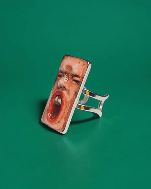 Shouting Face Ring – Handmade Clay & Resin Expressionist Statement Jewelry with Adjustable Stainless Steel Band - SAMA